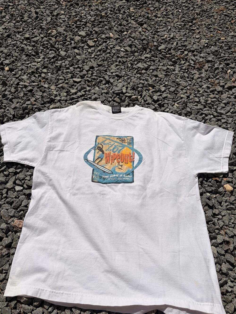 Top Heavy Wipeout T-Shirt Size XL White Graphic Surf Tee